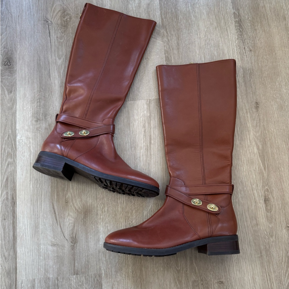 Coach Tall Leather Riding Boots in Chestnut Brown